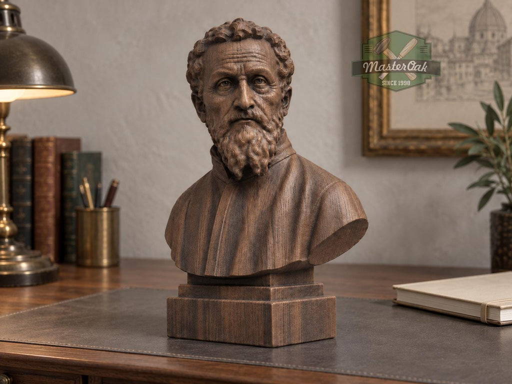 Michelangelo Bust | Carved & Hand-Finished Wood Statue | Gift for Artists and Sculptors