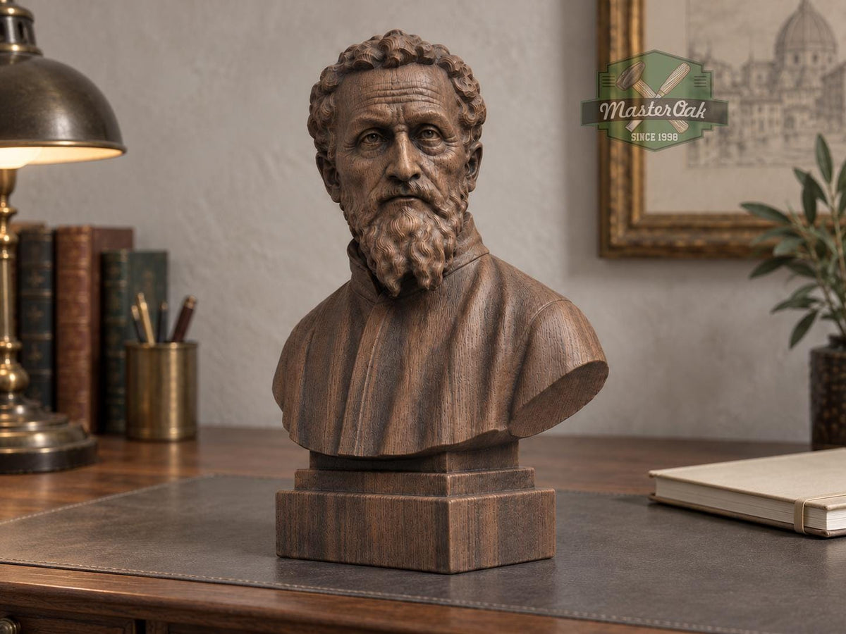 Michelangelo Bust | Carved & Hand-Finished Wood Statue | Gift for Artists and Sculptors