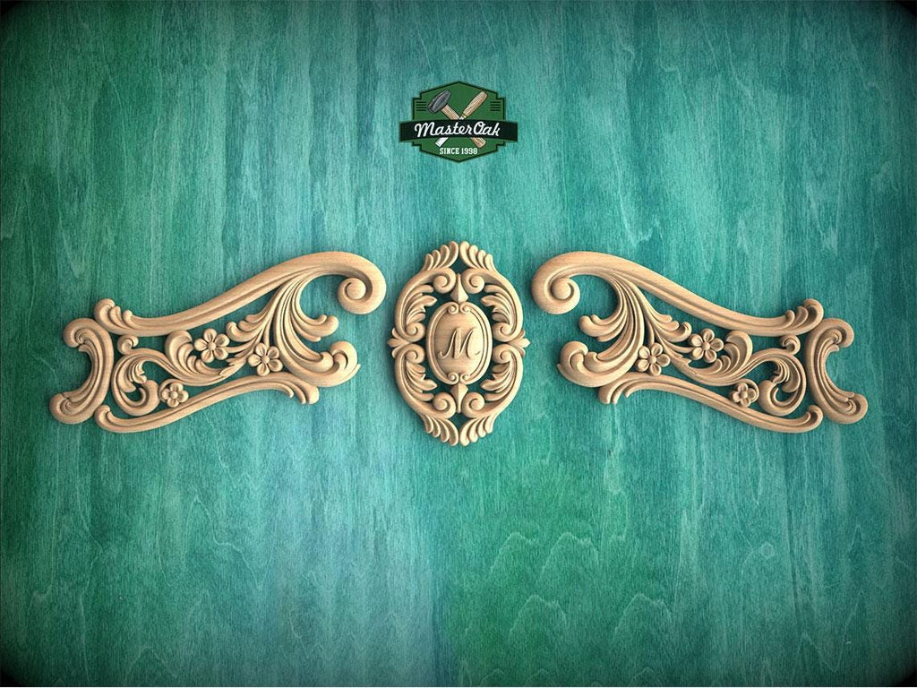 Personalized Rococo-Style Carved Wood Onlay for Elegant Furniture and Fireplace Decor, 1pc, Unpainted, Home Wall Embellishments