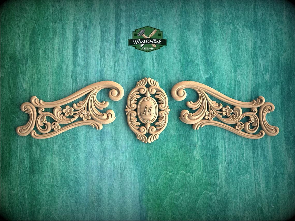 Personalized Rococo-Style Carved Wood Onlay for Elegant Furniture and Fireplace Decor, 1pc, Unpainted, Home Wall Embellishments