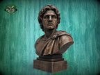 Alexander the Great Bust | Carved & Hand-Finished Wood Statue | Conqueror Gift
