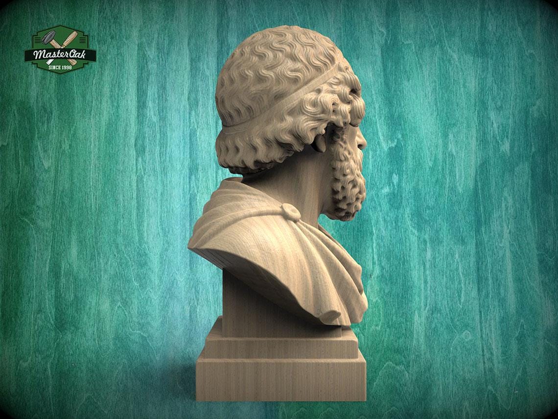 Homer Bust | Carved & Hand-Finished Wood Statue | Gift for Literature Lovers