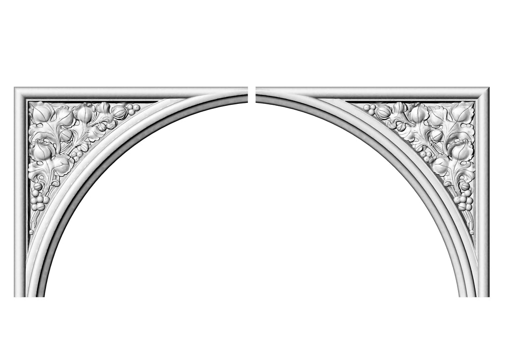 Victorian Gothic Arch Corner Onlays – Carved Wood Mirrored Floral Set of 2pcs