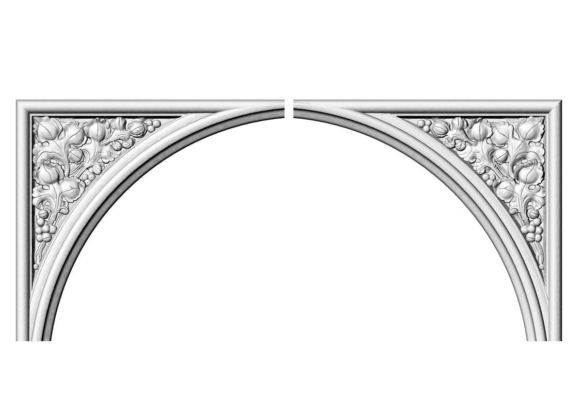 Victorian Gothic Arch Corner Onlays – Carved Wood Mirrored Floral Set of 2pcs