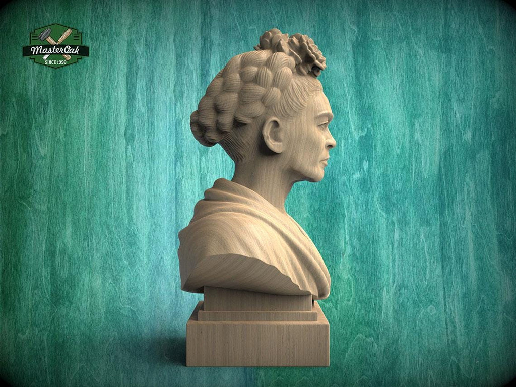 Frida Kahlo Bust | Carved & Hand-Finished Wood Statue | Gift for Art Lovers