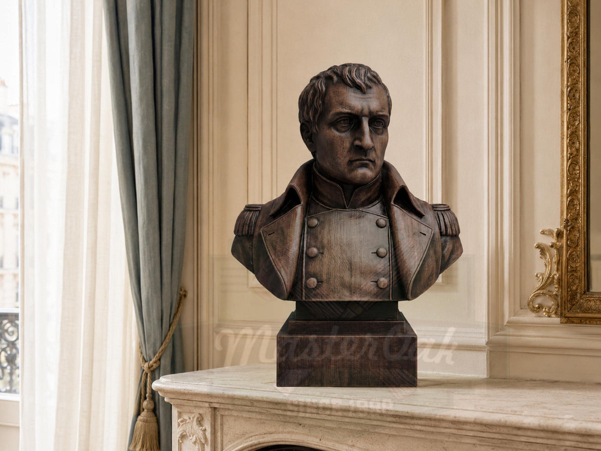 Napoleon Bonaparte Bust, Hand-Finished Wood Sculpture | Military History Decor