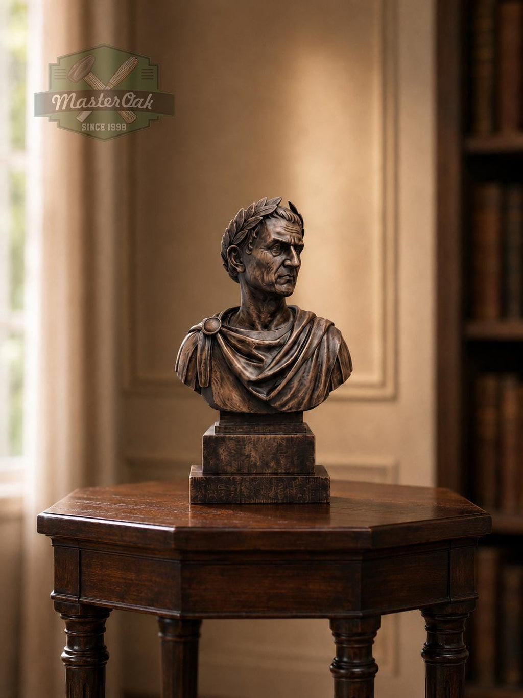 Julius Caesar Bust | Carved and Hand-Finished Wood Statue | Roman Emperor Gift