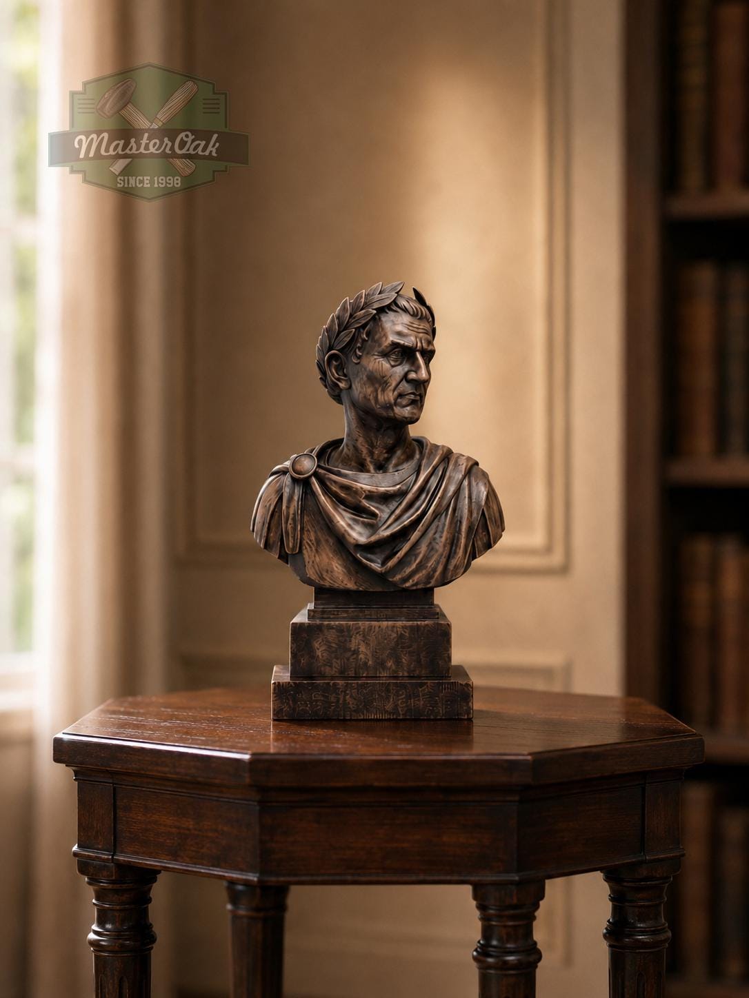 Julius Caesar Bust | Carved and Hand-Finished Wood Statue | Roman Emperor Gift