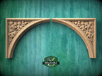 This pair of carved wooden arch corner onlays is inspired by Victorian Gothic design, combining elegant curvature with rich floral ornamentation