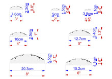 Load image into Gallery viewer, a series of seven different sizes of white circles, each with a corresponding measurement in centimeters. The sizes range from 7.6 cm to 3.5 cm, and the measurements are labeled with the corresponding size in centimeters.
