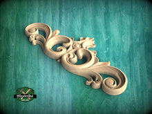 Load image into Gallery viewer, Ornate Scroll Crest with Central Bloom – Decorative Wood Accent
