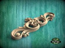 Load image into Gallery viewer, Ornate Scroll Crest with Central Bloom – Decorative Wood Accent
