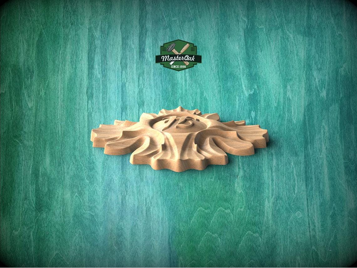 Personalized Radiant Sunburst: Wooden Rosette Onlay, Rosette Applique, Unpainted, 1pc, Home Wall Embellishments, Furniture Carving