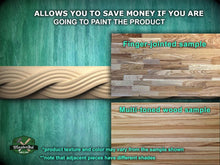 Load image into Gallery viewer, The image is a collage of three different wood samples, each showcasing a distinct texture and color. The text above the images states that the product texture and color may vary from the sample shown, and that adjacent pieces have different shades.
