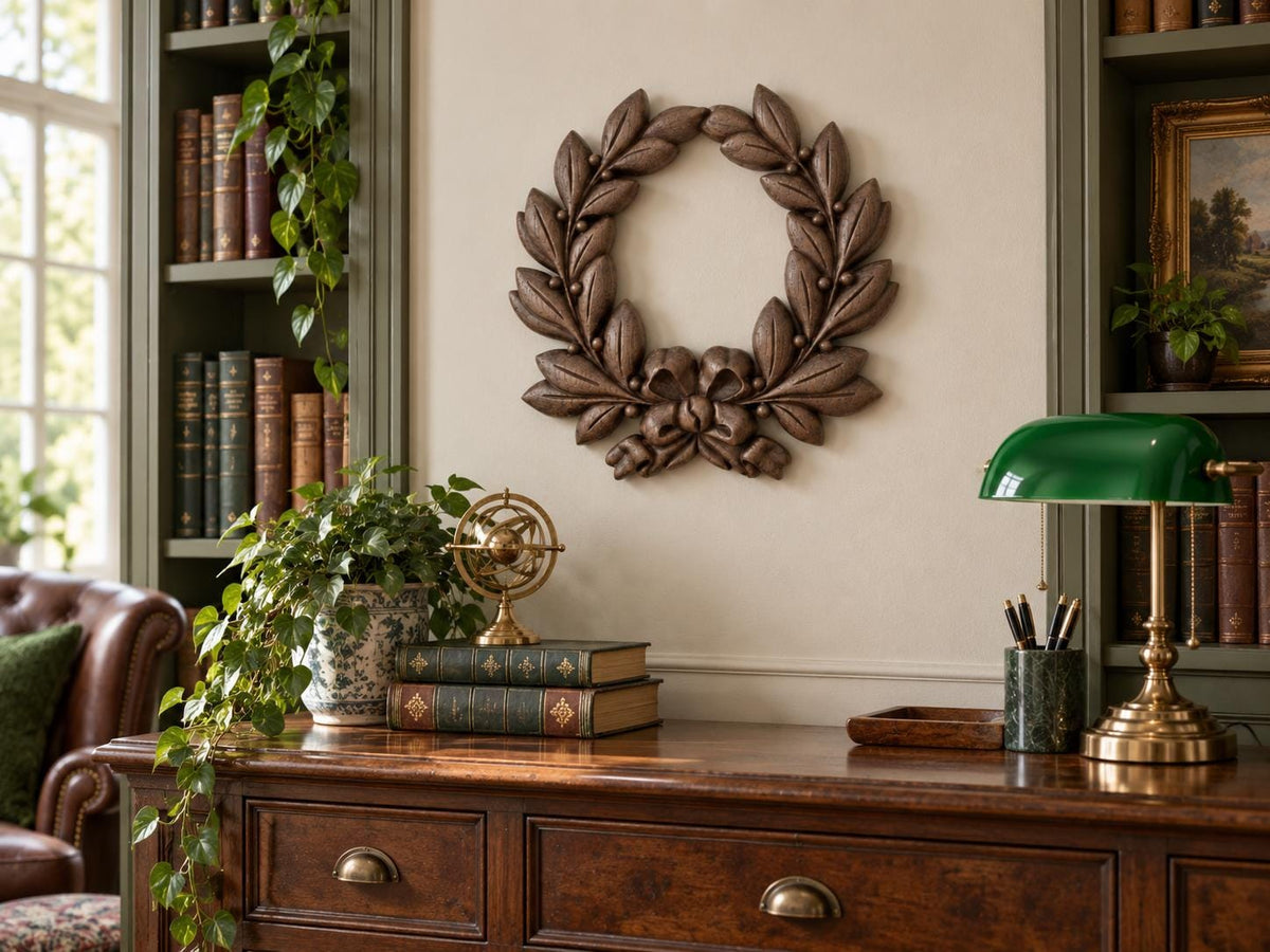 Laurel Wreath Wall Art | Hand-Sanded & Hand-Toned Carved Wood | Classic Home Decor