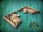 Carved Wood Bear Corner Onlays, Mirrored Pair with Gothic Scrollwork