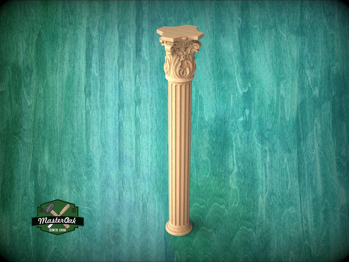 Classical Corinthian Column in Wood for Architectural Elegance, wood capital with acanthus leaves, Carved Wooden Capital, 1 piece, unpainted