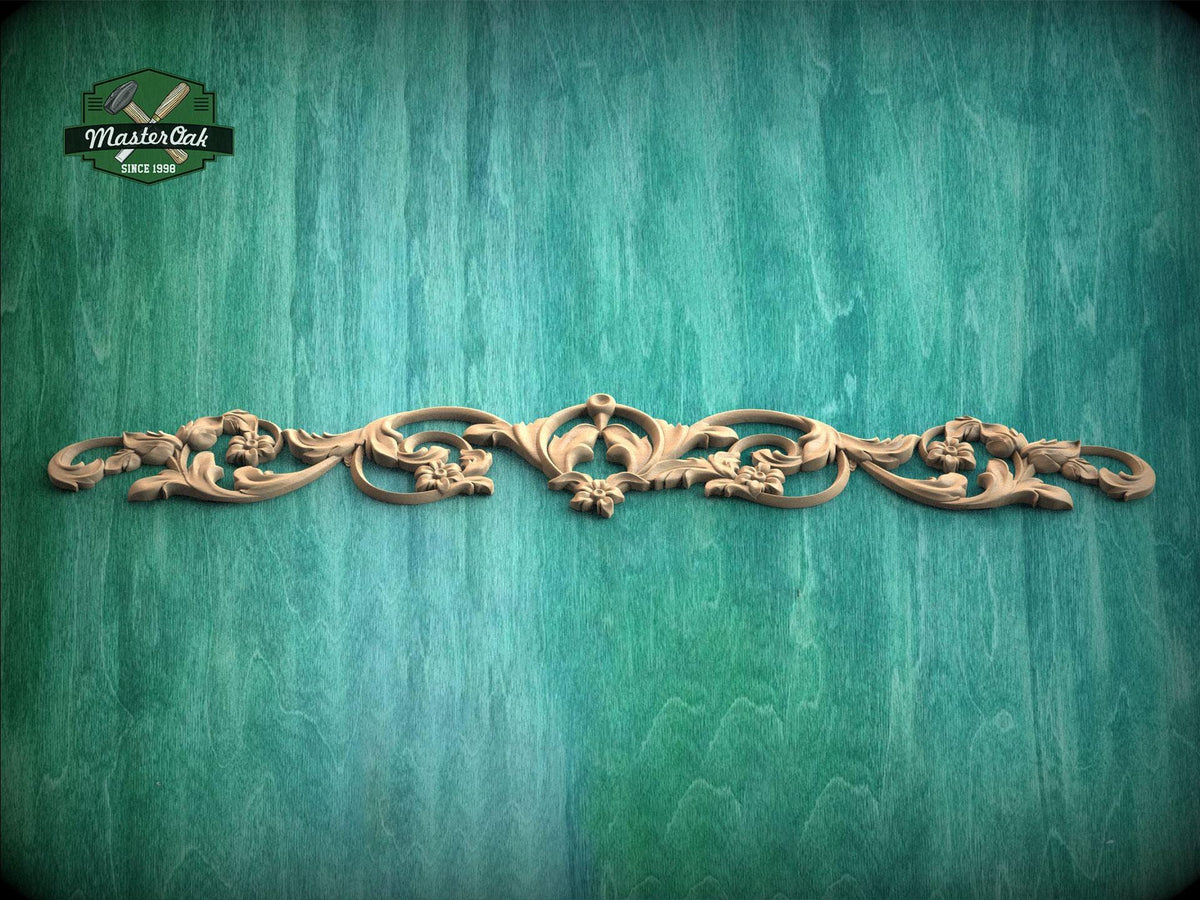 Floral Scroll Wood Applique with Symmetrical Vine Design