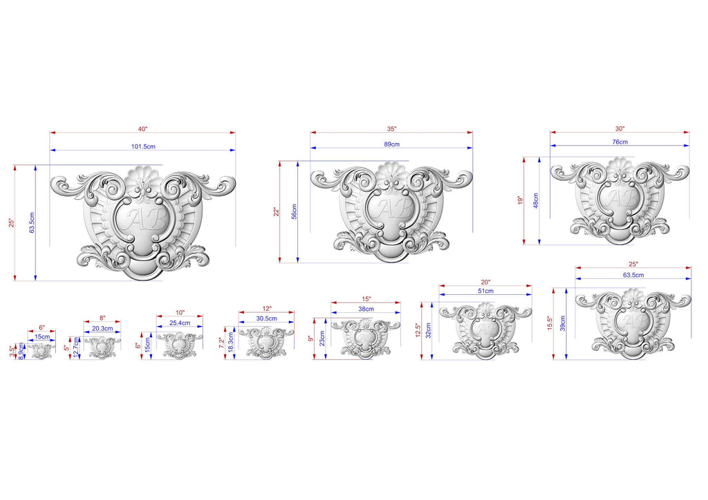 Personalized Antique Style Natural Wood Onlay - Detailed Scroll and Floral Central Overlay, 1pc, Unpainted, carved decoration, wooden onlay