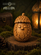 Wooden Acorn Forest Spirit Figurine, Oak Woodland Guardian, Good Luck Charm, Cozy Shelf Decor, Nature Lover Gift