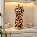 Green Man Acorn Keeper, Oak Wood Tree Spirit Statue, Leaf Face and Twisted Roots Sculpture, Woodland Decor, Pagan Altar Gift