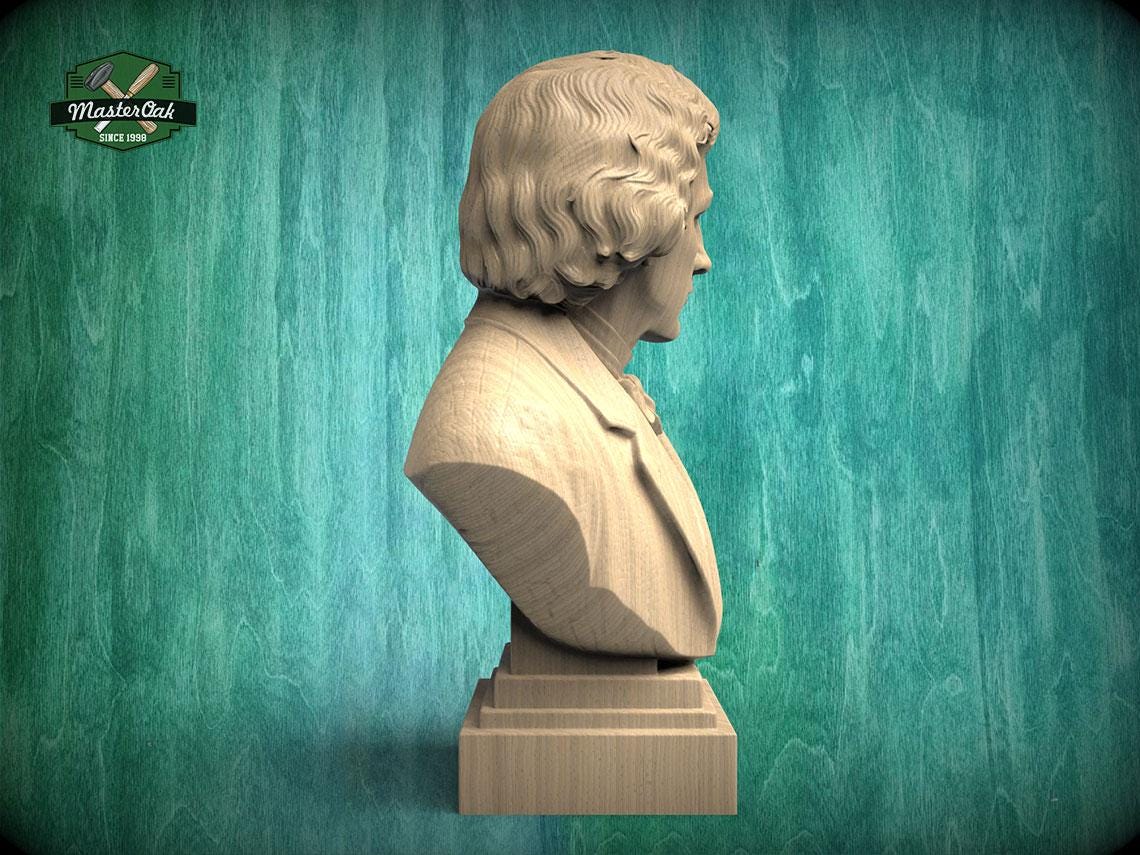 Frederic Chopin Bust, Hand-Finished Wood Sculpture | Romantic Composer Decor