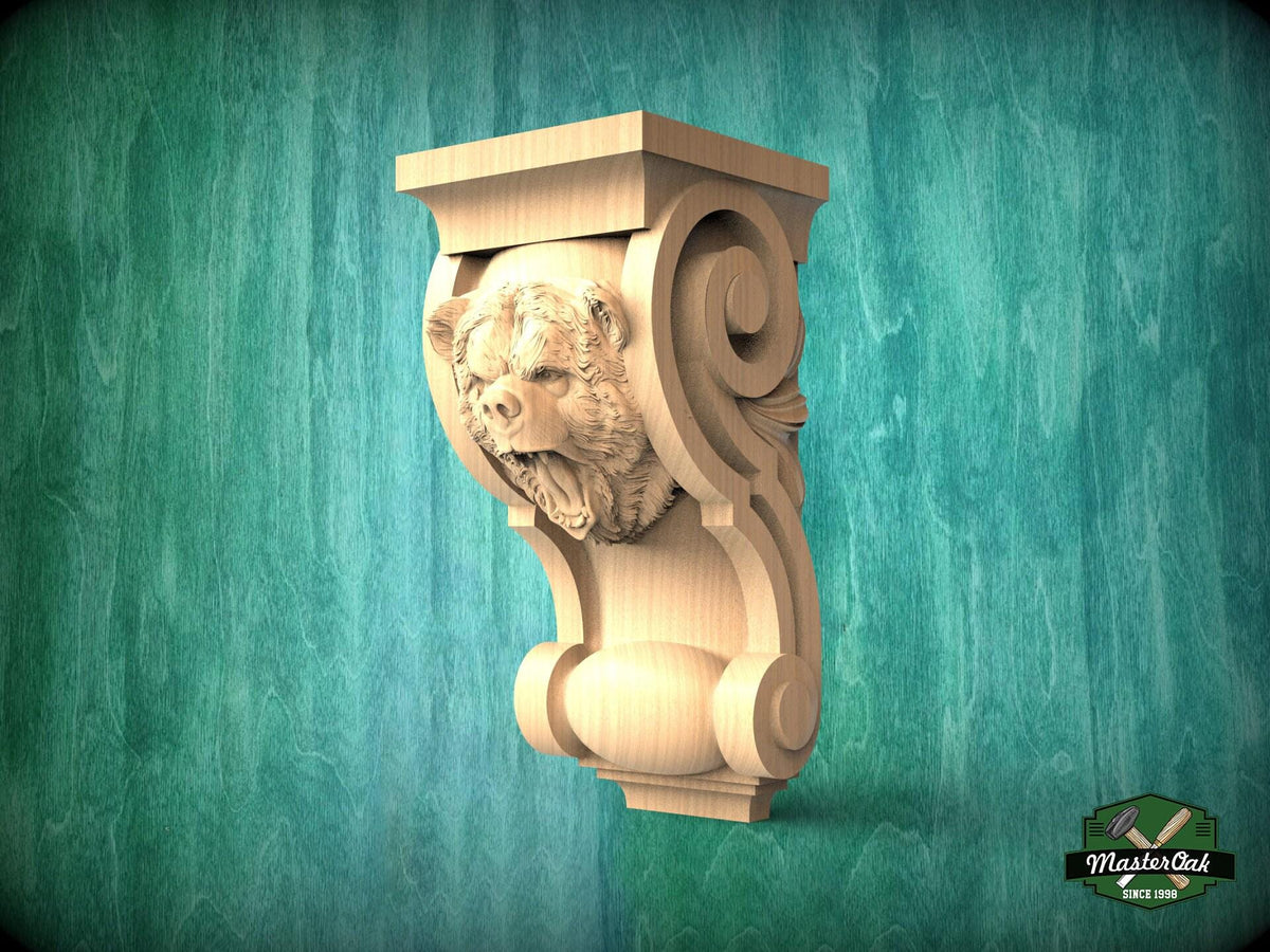 Corbel Angry Bear made of wood, Unpainted, Decorative Carved Wooden Corbel, 1pc, Home Wall Embellishments, wood onlays, wood wall art decor
