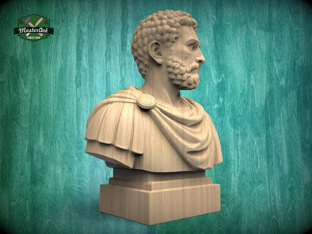 Marcus Aurelius Bust, Hand-Finished Wood Sculpture | Stoic Philosophy Decor