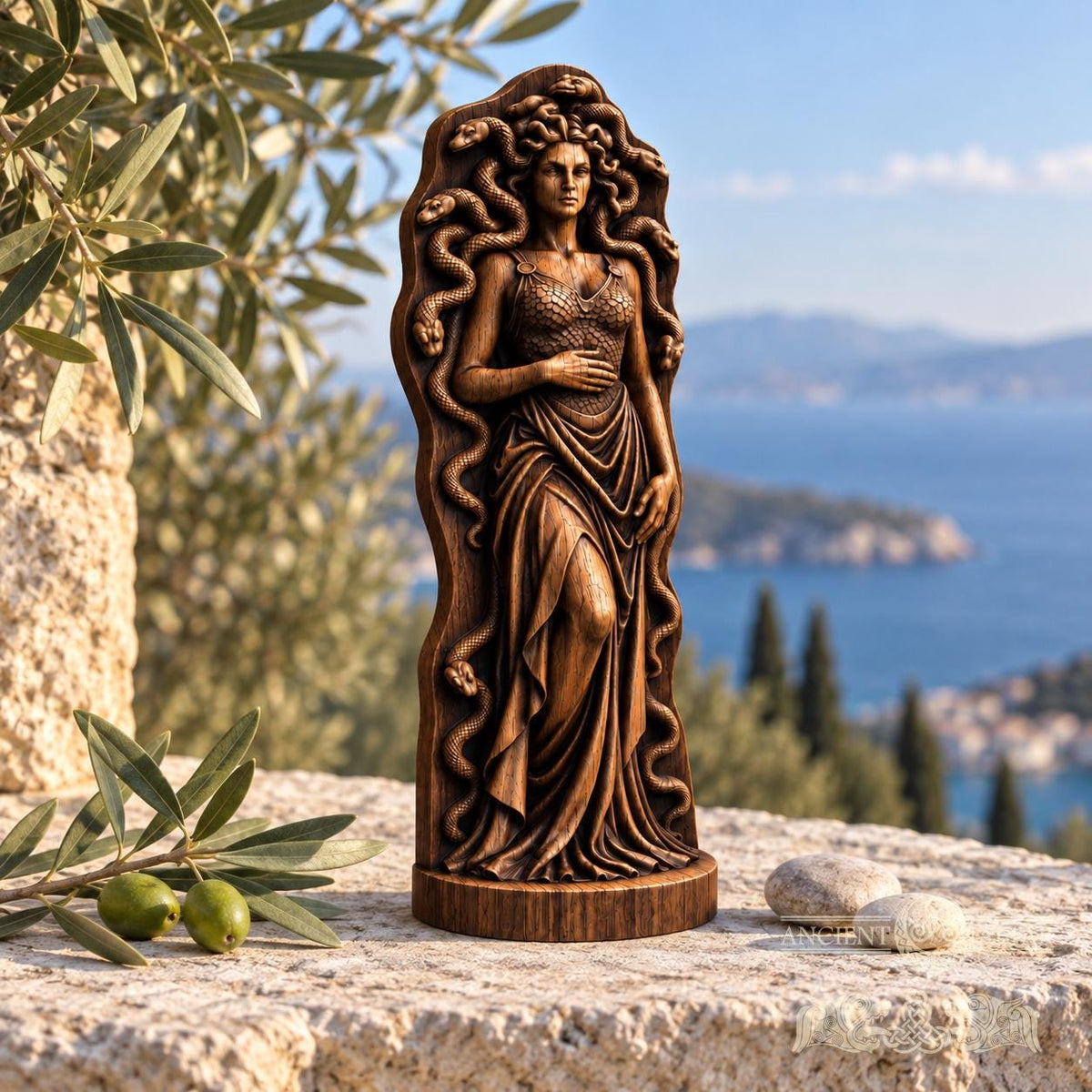 Medusa Gorgon Statue with Snakes, Wooden Greek Mythology Figurine, Serpent Woman Sculpture, Gothic Altar Decor, Fantasy Gift