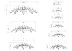 a series of images depicting various sizes of ornate, decorative objects, such as a floral design or a sculpture. The images are arranged in a grid format, with each image showing a different size variation of the same object. The objects are shown in different stages of completion, ranging from a small-scale representation to a larger, more detailed version. The image does not contain any text or additional information beyond the size measurements provided.