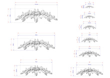 Load image into Gallery viewer, a series of images depicting various sizes of ornate, decorative objects, such as a floral design or a sculpture. The images are arranged in a grid format, with each image showing a different size variation of the same object. The objects are shown in different stages of completion, ranging from a small-scale representation to a larger, more detailed version. The image does not contain any text or additional information beyond the size measurements provided.
