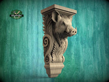 Load image into Gallery viewer, Boar Corbel — Ornamental Wooden Bracket with Wild Boar Motif
