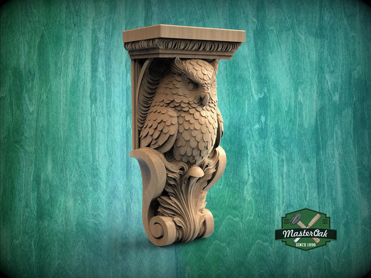 Owl Wall Bracket – Carved Wood Corbel for Mantel, Cabinet or Shelf