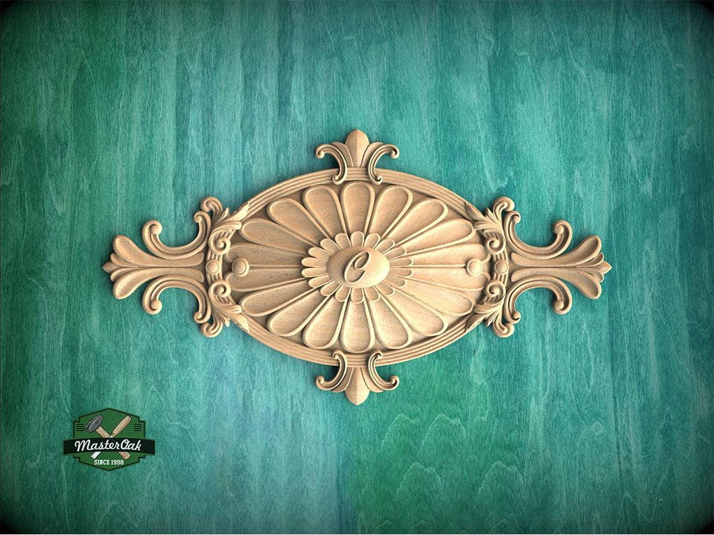 Personalized Furniture oval rosette decor, Classic style floral rosette onlay, carved decoration of wood, wooden onlay, wall hanging