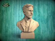 Load image into Gallery viewer, Nikola Tesla Bust, Hand-Finished Wood Sculpture | Inventor Decor

