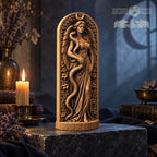 Lilith Statue, Wooden Dark Goddess Figurine, Serpent and Moon Altar Decor, Occult Sculpture, Divine Feminine Pagan Gift