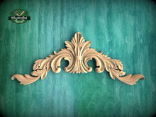 Load image into Gallery viewer, Curved Leaf Crest with Ribbon Tie – Decorative Wood Accent
