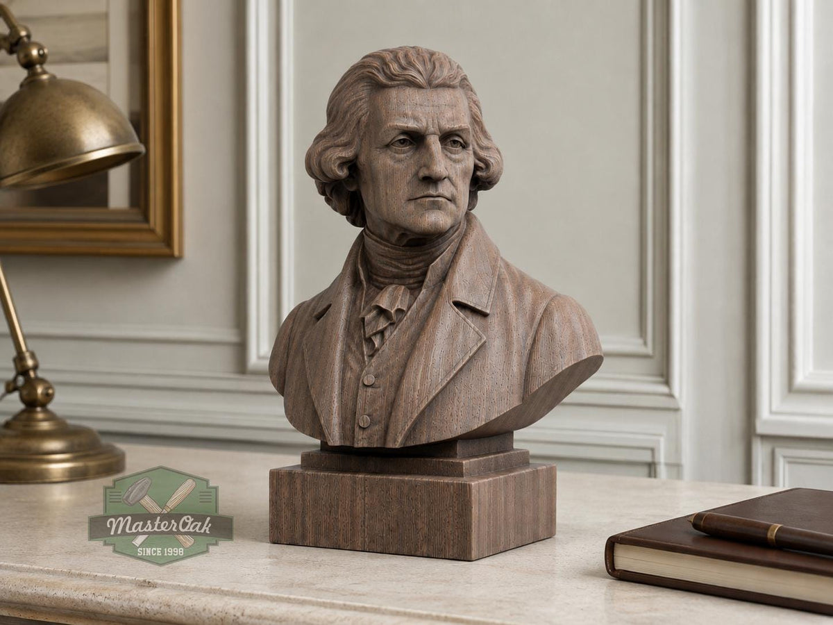 Thomas Jefferson Bust, Hand-Finished Wood Sculpture | American History Decor