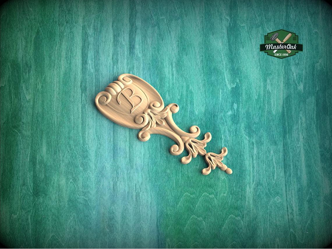 Personalized Elegant Vertical Wood Carving – Shield and Symbol Pattern Decor, Furniture Carving, Wood Onlay, 1pc, Unpainted