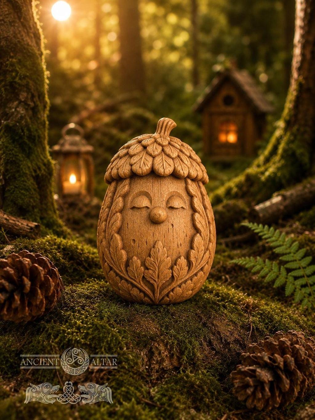 Wooden Acorn Forest Spirit Figurine, Oak Woodland Guardian, Good Luck Charm, Cozy Shelf Decor, Nature Lover Gift