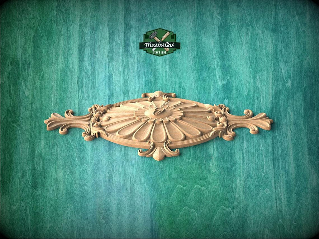 Personalized Furniture oval rosette decor, Classic style floral rosette onlay, carved decoration of wood, wooden onlay, wall hanging