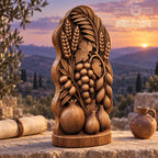 Seven Species Oak Wood Sculpture, Grapes Pomegranate and Fig Relief, Botanical Judaica Decor, Jewish Housewarming Gift