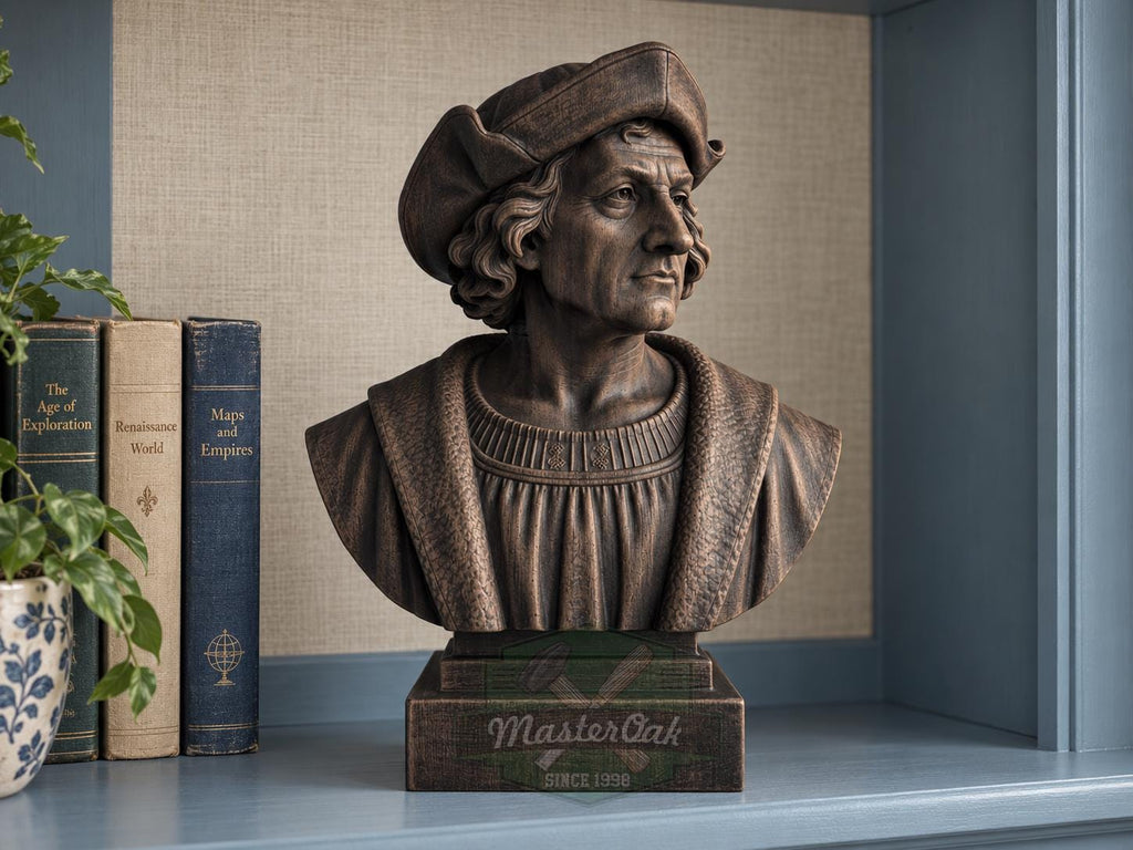 Christopher Columbus Bust, Hand-Finished Wood Sculpture | Age of Exploration Decor