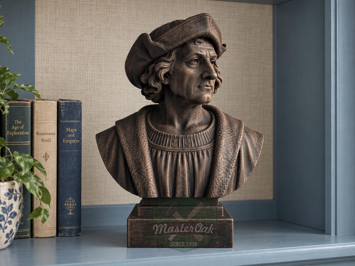 Christopher Columbus Bust, Hand-Finished Wood Sculpture | Age of Exploration Decor