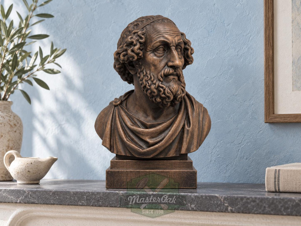 Homer Bust | Carved & Hand-Finished Wood Statue | Gift for Literature Lovers