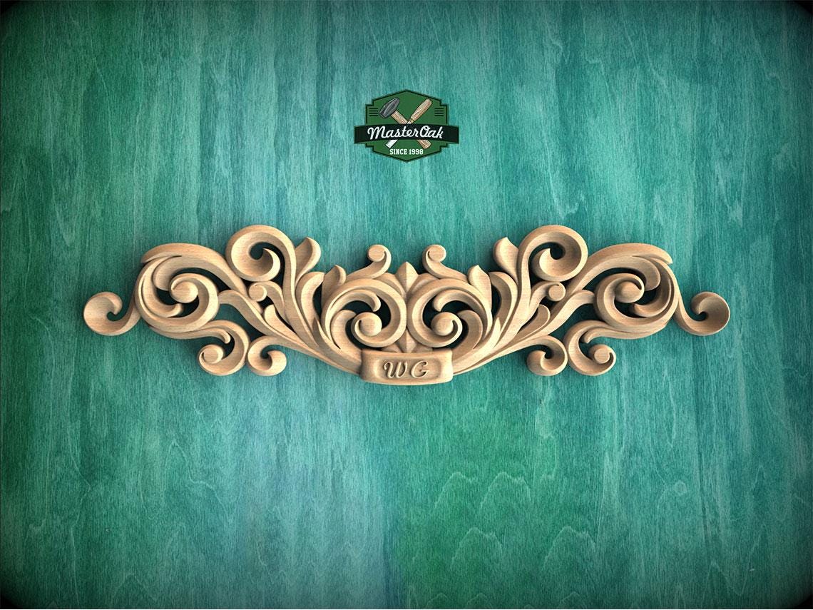 Personalized Decorative Scroll Crest with Curved Motif for Furniture Tops