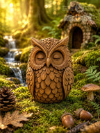Wooden Owl Figurine, Oak Forest Guardian, Sleeping Owl Statue, Woodland Decor, Meditation Gift, Cozy Shelf Decor