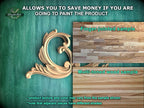 The image is a promotional advertisement for Master Oak, a company that sells wood products. It features a close-up of a wooden carving and a sample of multi-toned wood, along with text that provides information about the products.