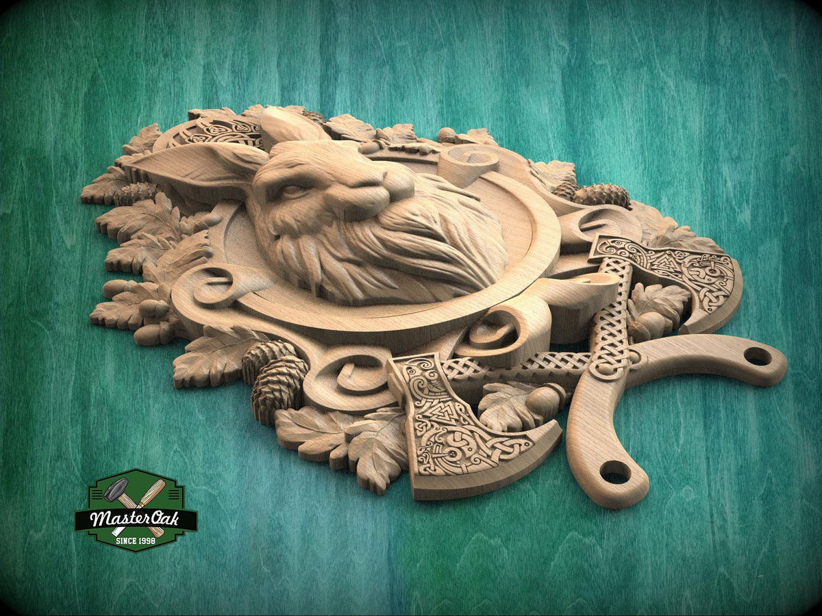 Carved Hare Wall Decor – Forest Spirit Wooden Plaque, Rustic Woodland Animal Art