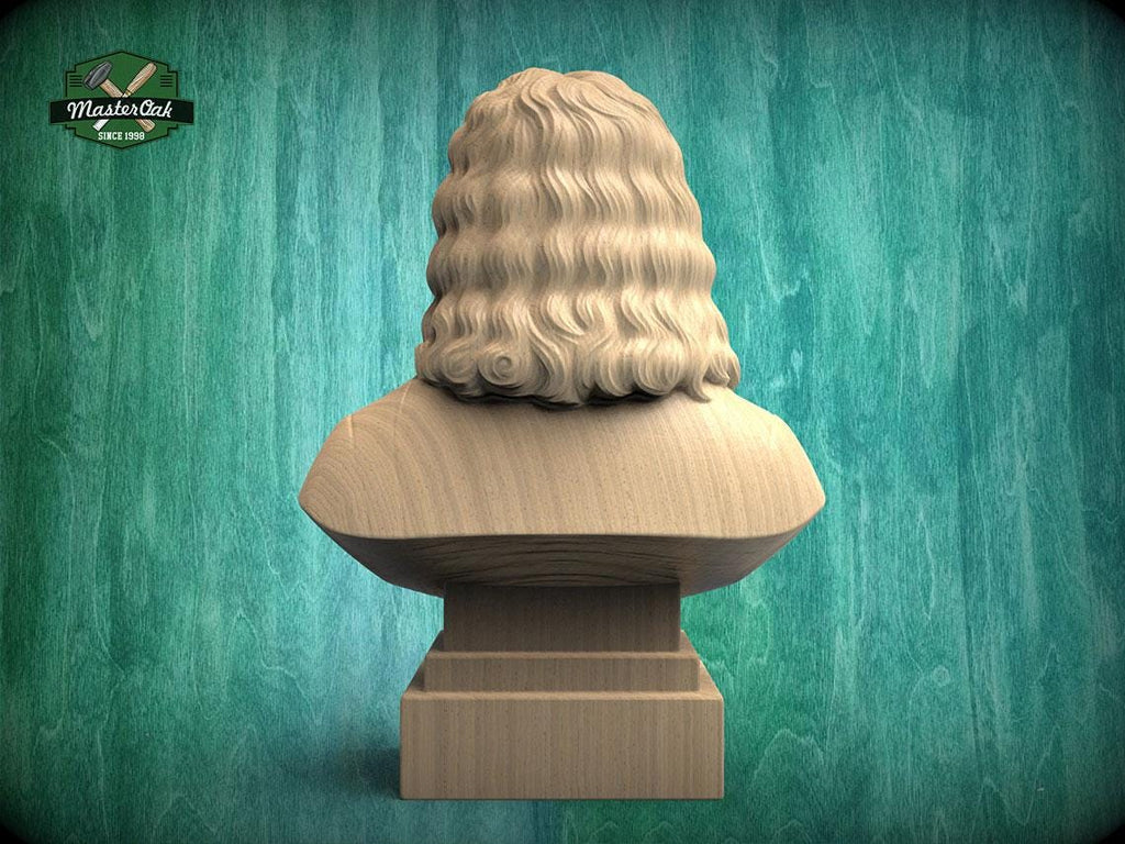 Isaac Newton Bust, Hand-Finished Wood Sculpture | Physics & Math Decor